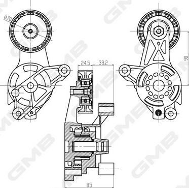 GMB GAT21270 - Натяжитель, поликлиновый ремень autospares.lv