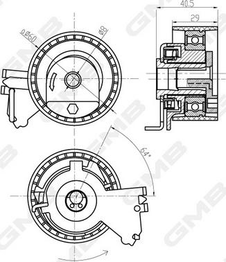 GMB GTB0230 - Натяжной ролик, зубчатый ремень ГРМ autospares.lv