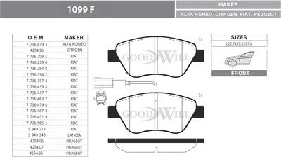 GoodWill 1099 F - Тормозные колодки, дисковые, комплект autospares.lv