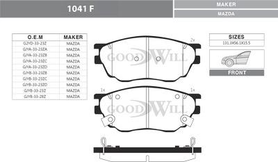 GoodWill 1041 F - Тормозные колодки, дисковые, комплект autospares.lv