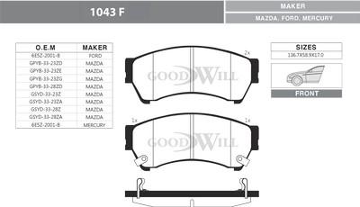 GoodWill 1043 F - Тормозные колодки, дисковые, комплект autospares.lv