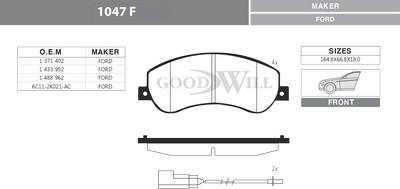 GoodWill 1047 F - Тормозные колодки, дисковые, комплект autospares.lv