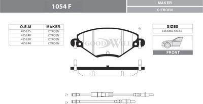 GoodWill 1054 F - Тормозные колодки, дисковые, комплект autospares.lv