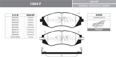 GoodWill 1064 F - Тормозные колодки, дисковые, комплект autospares.lv