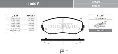 GoodWill 1060 F - Тормозные колодки, дисковые, комплект autospares.lv