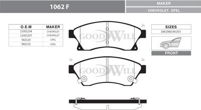 GoodWill 1062 F - Тормозные колодки, дисковые, комплект autospares.lv