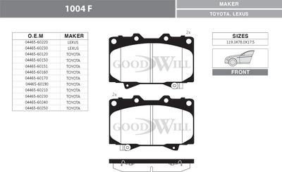 GoodWill 1004 F - Тормозные колодки, дисковые, комплект autospares.lv