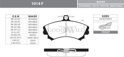 GoodWill 1014 F - Тормозные колодки, дисковые, комплект autospares.lv