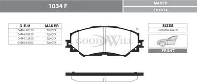 GoodWill 1034 F - Тормозные колодки, дисковые, комплект autospares.lv