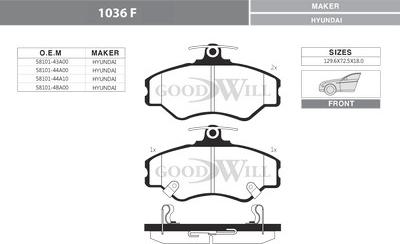 GoodWill 1036 F - Тормозные колодки, дисковые, комплект autospares.lv