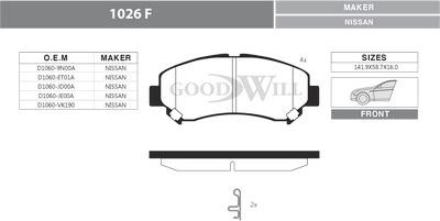 GoodWill 1026 F - Тормозные колодки, дисковые, комплект autospares.lv