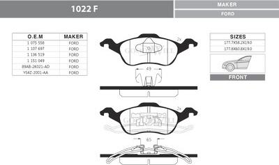 GoodWill 1022 F - Тормозные колодки, дисковые, комплект autospares.lv