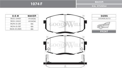 GoodWill 1074 F - Тормозные колодки, дисковые, комплект autospares.lv