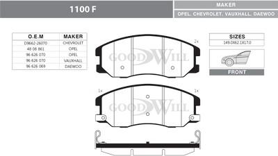 GoodWill 1100 F - Тормозные колодки, дисковые, комплект autospares.lv