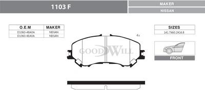 GoodWill 1103 F - Тормозные колодки, дисковые, комплект autospares.lv