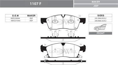 GoodWill 1107 F - Тормозные колодки, дисковые, комплект autospares.lv