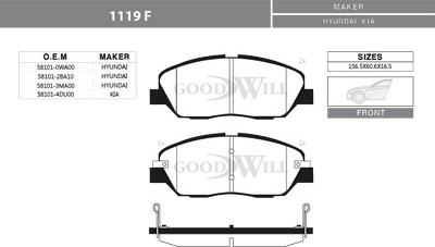 GoodWill 1119 F - Тормозные колодки, дисковые, комплект autospares.lv