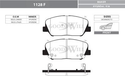 GoodWill 1128 F - Тормозные колодки, дисковые, комплект autospares.lv