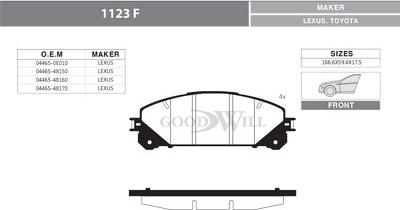 GoodWill 1123 F - Тормозные колодки, дисковые, комплект autospares.lv