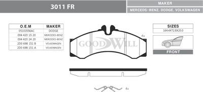 GoodWill 3011 FR - Тормозные колодки, дисковые, комплект autospares.lv