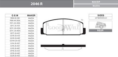 GoodWill 2046 R - Тормозные колодки, дисковые, комплект autospares.lv