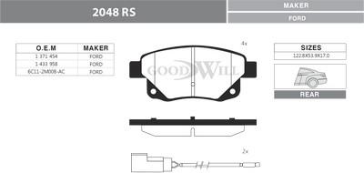 GoodWill 2048 RS - Тормозные колодки, дисковые, комплект autospares.lv