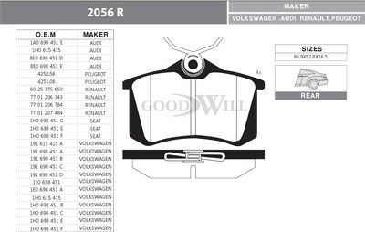 GoodWill 2056 R - Тормозные колодки, дисковые, комплект autospares.lv