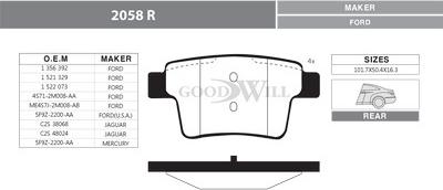 GoodWill 2058 R - Тормозные колодки, дисковые, комплект autospares.lv