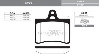 GoodWill 2053 R - Тормозные колодки, дисковые, комплект autospares.lv