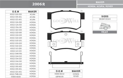 GoodWill 2006 R - Тормозные колодки, дисковые, комплект autospares.lv