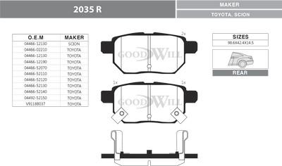 GoodWill 2035 R - Тормозные колодки, дисковые, комплект autospares.lv