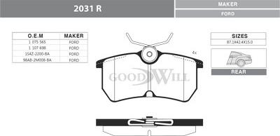GoodWill 2031 R - Тормозные колодки, дисковые, комплект autospares.lv