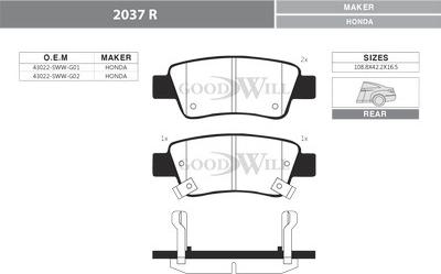 GoodWill 2037 R - Тормозные колодки, дисковые, комплект autospares.lv