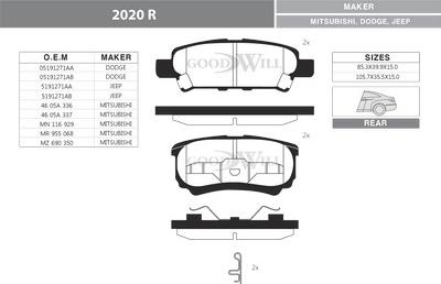 GoodWill 2020 R - Тормозные колодки, дисковые, комплект autospares.lv