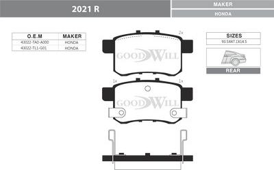 GoodWill 2021 R - Тормозные колодки, дисковые, комплект autospares.lv