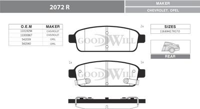 GoodWill 2072 R - Тормозные колодки, дисковые, комплект autospares.lv