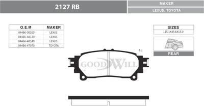 GoodWill 2127 R - Тормозные колодки, дисковые, комплект autospares.lv