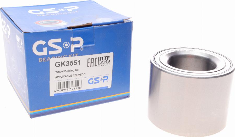 GSP GK3551 - Подшипник ступицы колеса, комплект autospares.lv