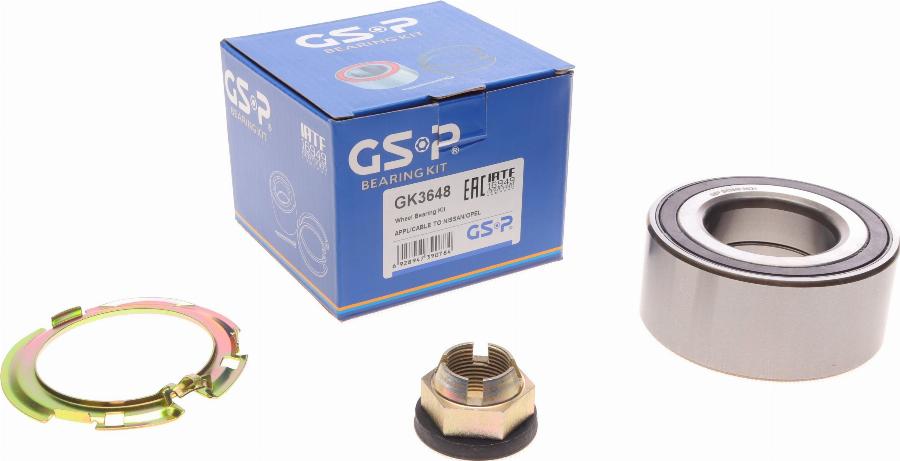 GSP GK3648 - Подшипник ступицы колеса, комплект autospares.lv