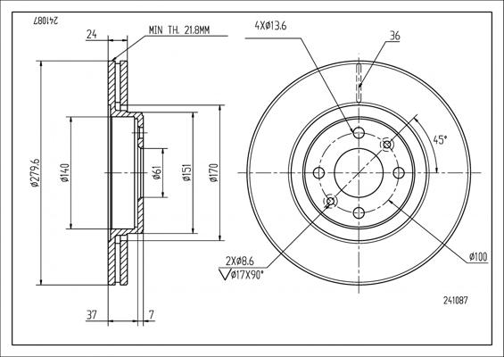 Hart 241 087 - Тормозной диск autospares.lv