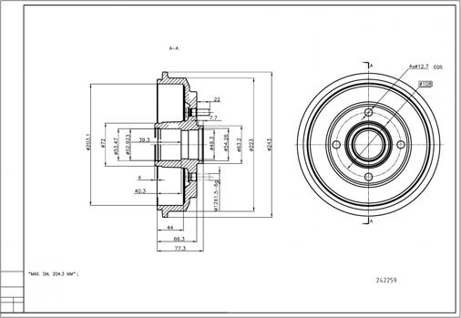 Hart 242 259 - Тормозной барабан autospares.lv