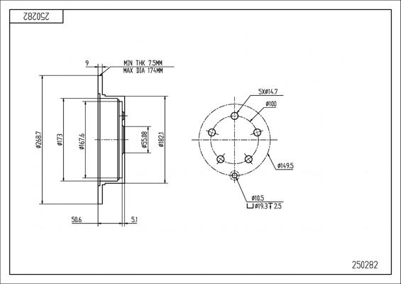 Hart 250 282 - Тормозной диск autospares.lv