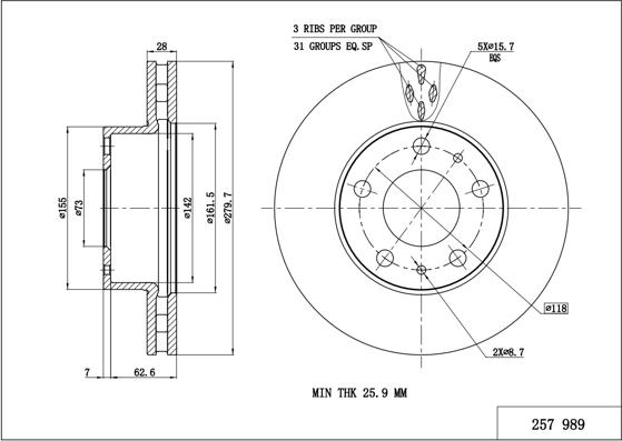 Hart 257 989 - Тормозной диск autospares.lv