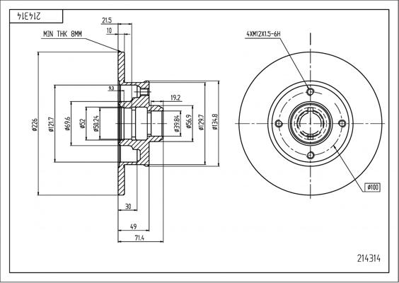 Hart 214 314 - Тормозной диск autospares.lv