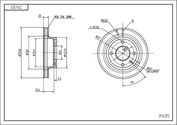 Hart 214 315 - Тормозной диск autospares.lv