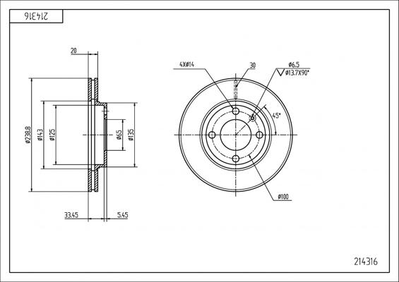 Hart 214 316 - Тормозной диск autospares.lv