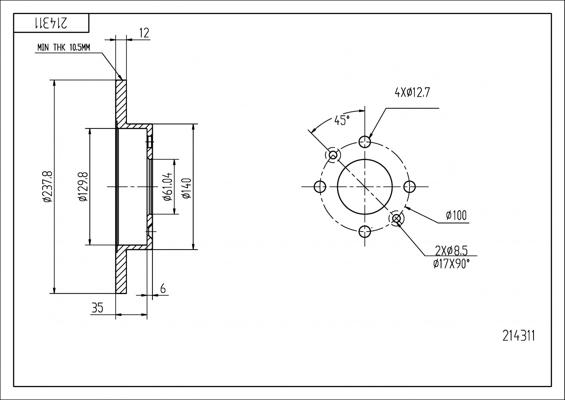 Hart 214 311 - Тормозной диск autospares.lv