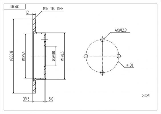 Hart 214 281 - Тормозной диск autospares.lv