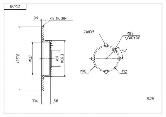 Hart 215 598 - Тормозной диск autospares.lv