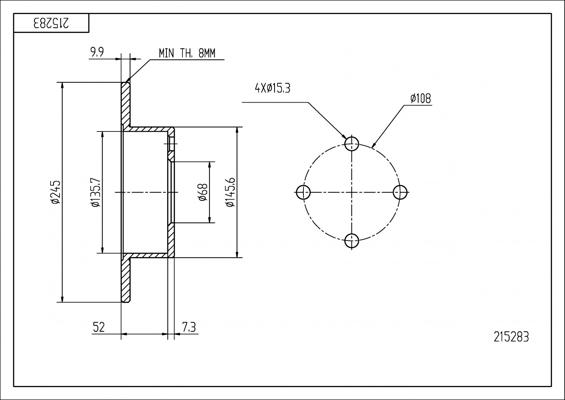 Hart 215 283 - Тормозной диск autospares.lv